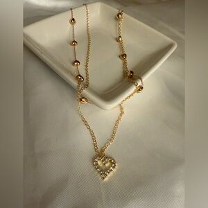 Gold-tone double Heart fashion Necklace